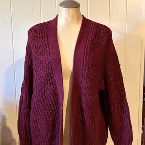 A New Day Women's Maroon Cable Knit Cardigan Sweater